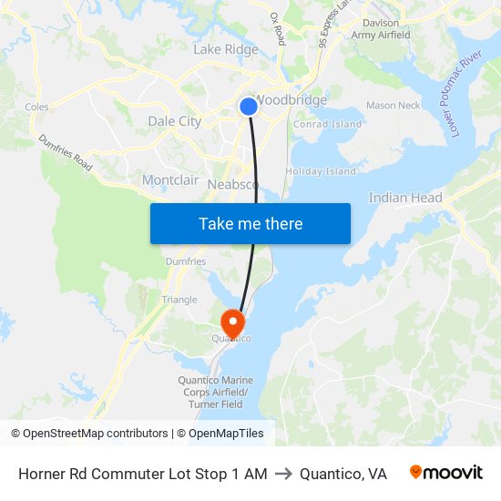 Horner Rd Commuter Lot Stop 1 AM to Quantico, VA map