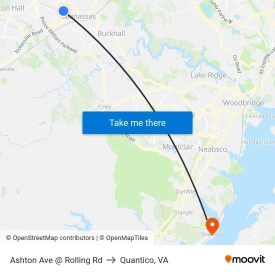 Ashton Ave @ Rolling Rd to Quantico, VA map