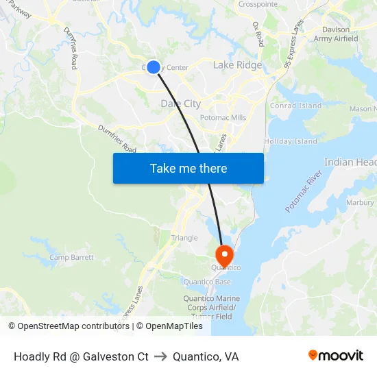 Hoadly Rd @ Galveston Ct to Quantico, VA map