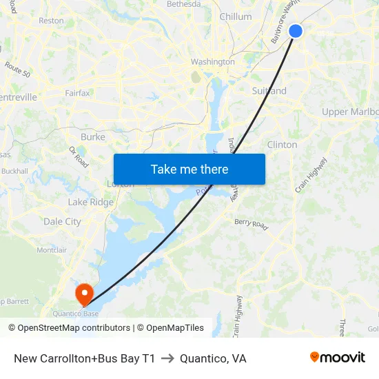 New Carrollton+Bus Bay T1 to Quantico, VA map