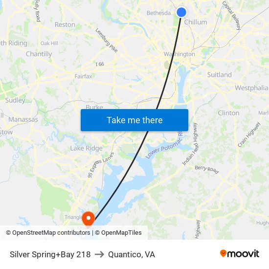 Silver Spring+Bay 218 to Quantico, VA map