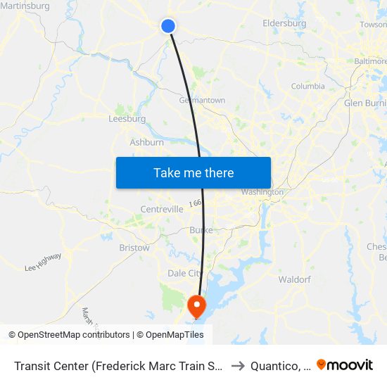 Transit Center (Frederick Marc Train Station) to Quantico, VA map