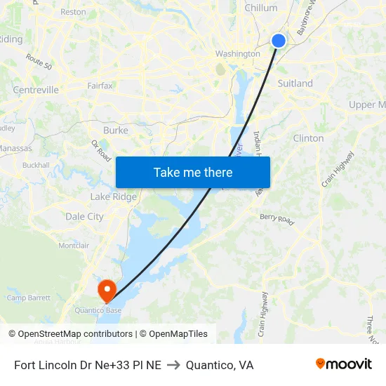 Fort Lincoln Dr Ne+33 Pl NE to Quantico, VA map