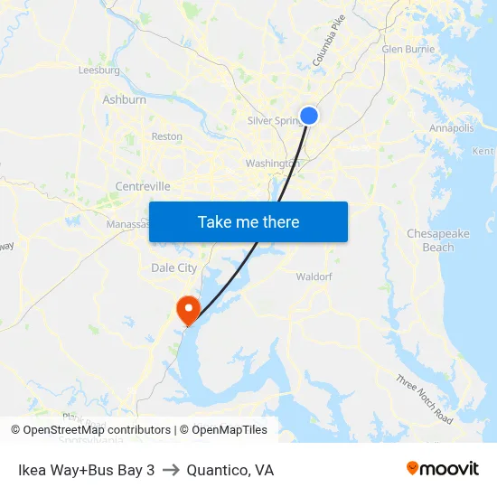 Ikea Way+Bus Bay 3 to Quantico, VA map
