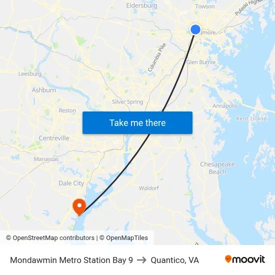 Mondawmin Metro Station Bay 9 to Quantico, VA map