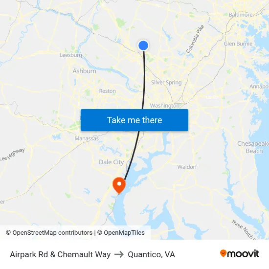 Airpark Rd & Chemault Way to Quantico, VA map