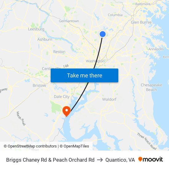 Briggs Chaney Rd & Peach Orchard Rd to Quantico, VA map