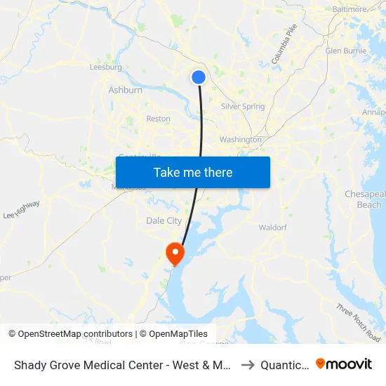 Shady Grove Medical Center - West & Medical Center Way to Quantico, VA map