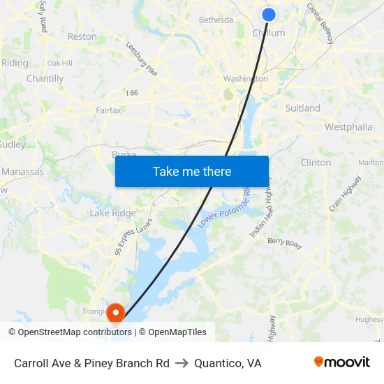 Carroll Ave & Piney Branch Rd to Quantico, VA map