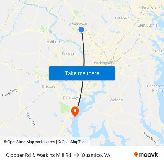 Clopper Rd & Watkins Mill Rd to Quantico, VA map