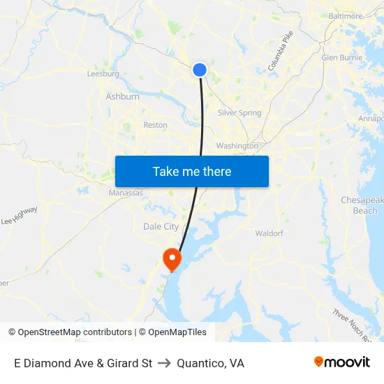 E Diamond Ave & Girard St to Quantico, VA map
