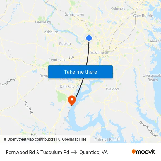 Fernwood Rd & Tusculum Rd to Quantico, VA map
