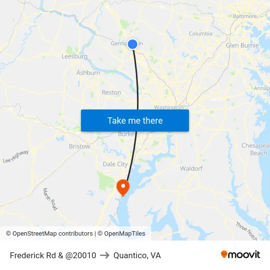 Frederick Rd & @20010 to Quantico, VA map