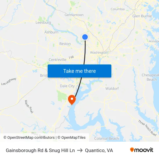 Gainsborough Rd & Snug Hill Ln to Quantico, VA map
