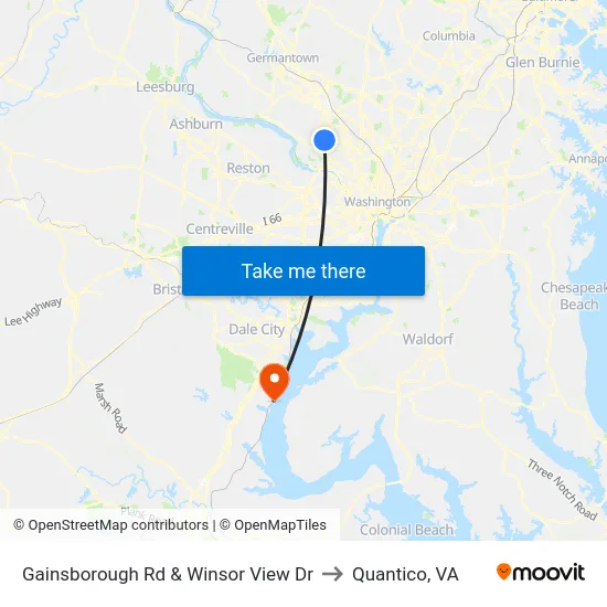 Gainsborough Rd & Winsor View Dr to Quantico, VA map