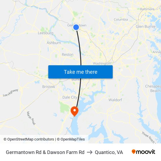 Germantown Rd & Dawson Farm Rd to Quantico, VA map