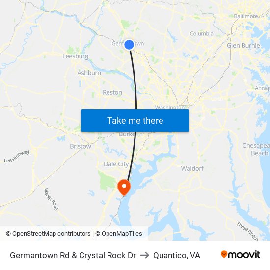 Germantown Rd & Crystal Rock Dr to Quantico, VA map