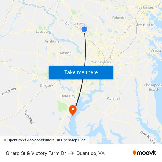 Girard St & Victory Farm Dr to Quantico, VA map
