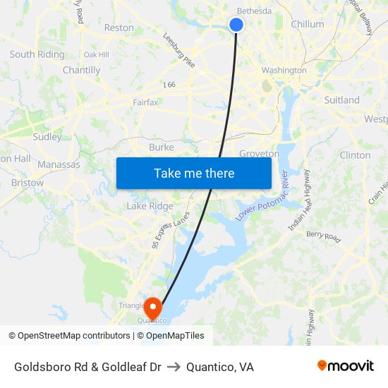 Goldsboro Rd & Goldleaf Dr to Quantico, VA map