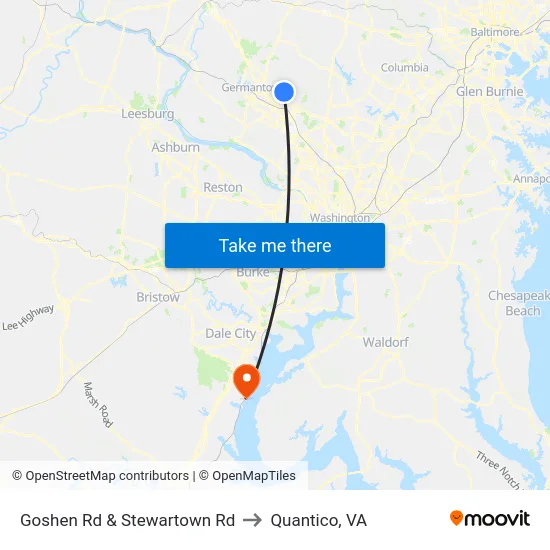 Goshen Rd & Stewartown Rd to Quantico, VA map