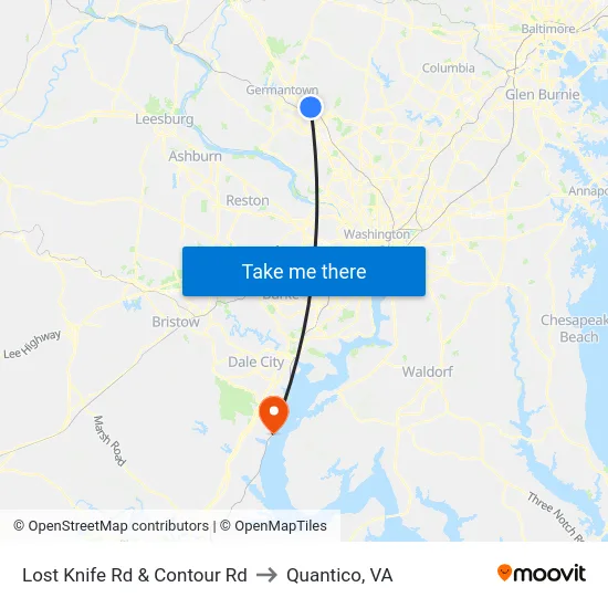 Lost Knife Rd & Contour Rd to Quantico, VA map