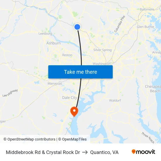 Middlebrook Rd & Crystal Rock Dr to Quantico, VA map