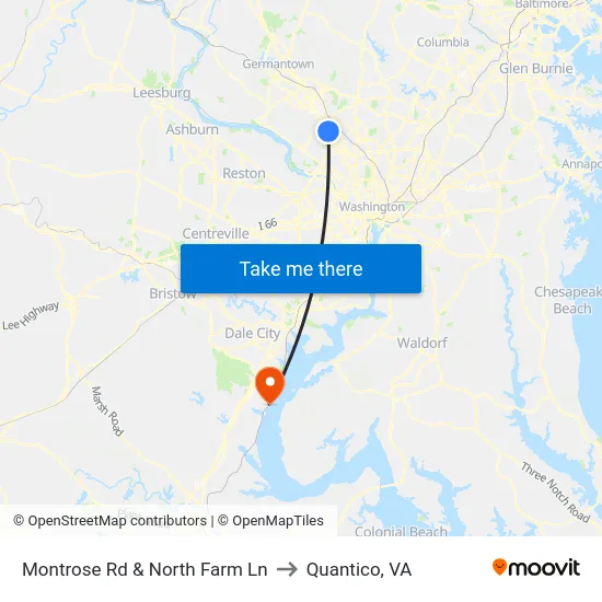 Montrose Rd & North Farm Ln to Quantico, VA map