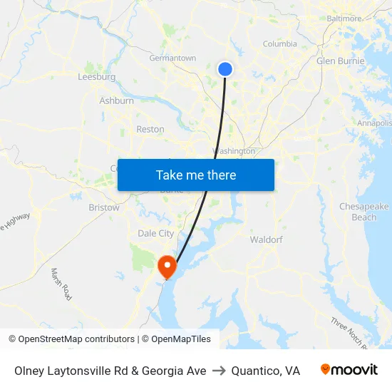 Olney Laytonsville Rd & Georgia Ave to Quantico, VA map