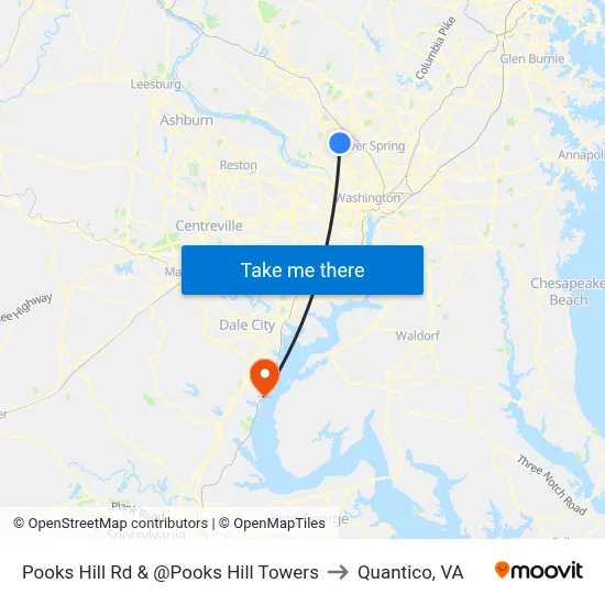 Pooks Hill Rd & @Pooks Hill Towers to Quantico, VA map