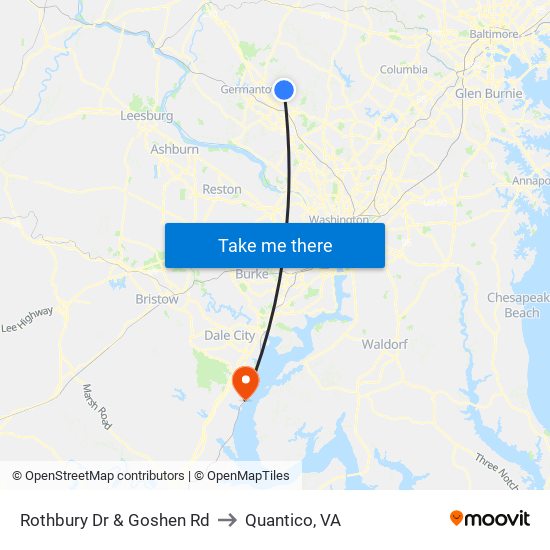 Rothbury Dr & Goshen Rd to Quantico, VA map