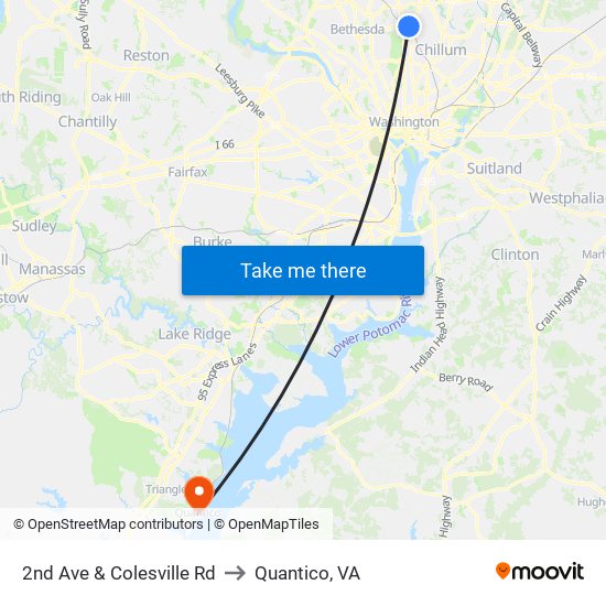 2nd Ave & Colesville Rd to Quantico, VA map