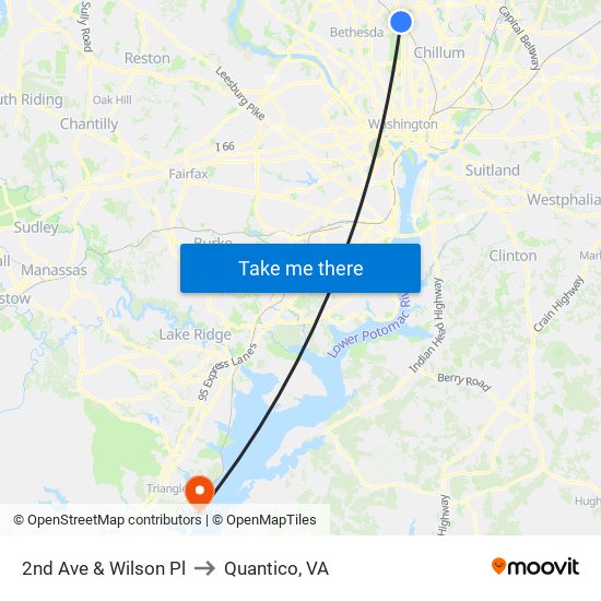 2nd Ave & Wilson Pl to Quantico, VA map