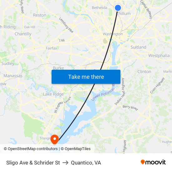 Sligo Ave & Schrider St to Quantico, VA map