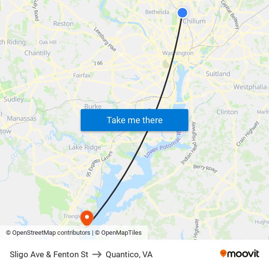 Sligo Ave & Fenton St to Quantico, VA map