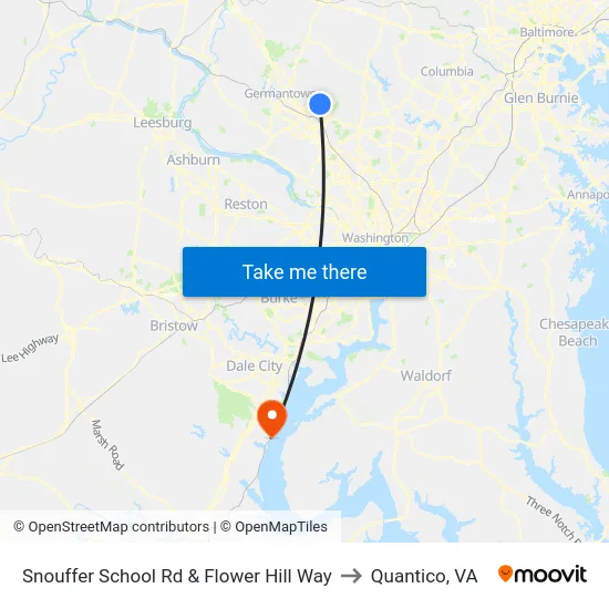 Snouffer School Rd & Flower Hill Way to Quantico, VA map
