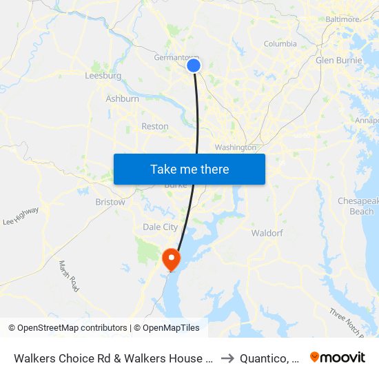 Walkers Choice Rd & Walkers House Rd to Quantico, VA map