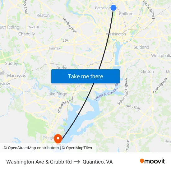 Washington Ave & Grubb Rd to Quantico, VA map