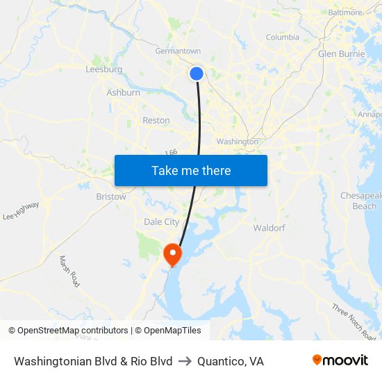 Washingtonian Blvd & Rio Blvd to Quantico, VA map