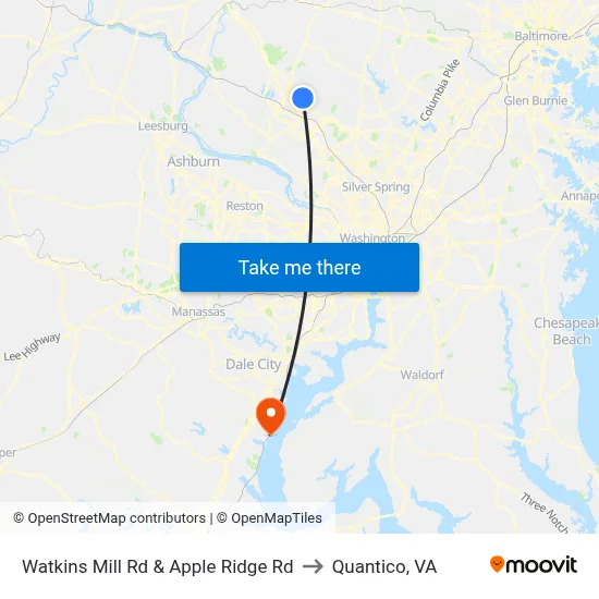 Watkins Mill Rd & Apple Ridge Rd to Quantico, VA map