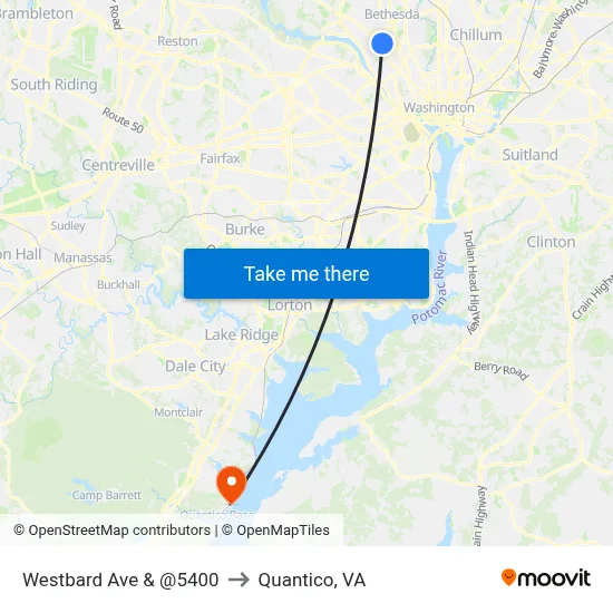 Westbard Ave & @5400 to Quantico, VA map