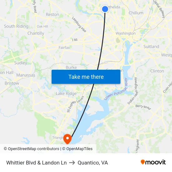 Whittier Blvd & Landon Ln to Quantico, VA map