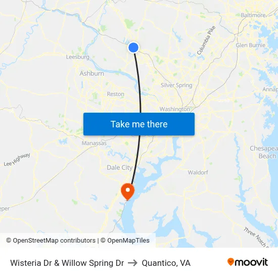 Wisteria Dr & Willow Spring Dr to Quantico, VA map