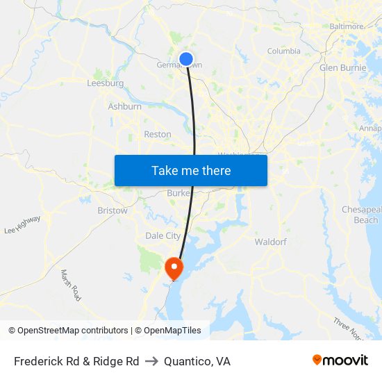 Frederick Rd & Ridge Rd to Quantico, VA map