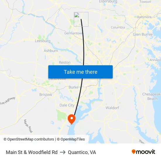 Main St & Woodfield Rd to Quantico, VA map