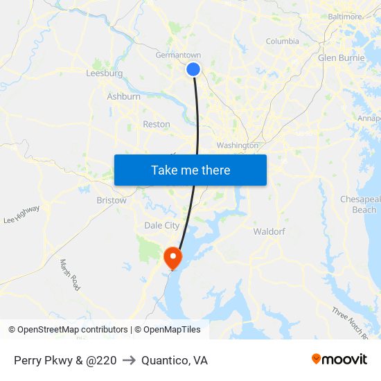 Perry Pkwy & @220 to Quantico, VA map