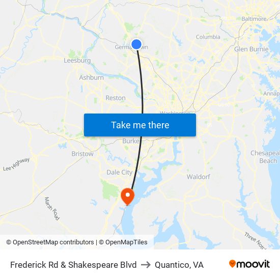 Frederick Rd & Shakespeare Blvd to Quantico, VA map