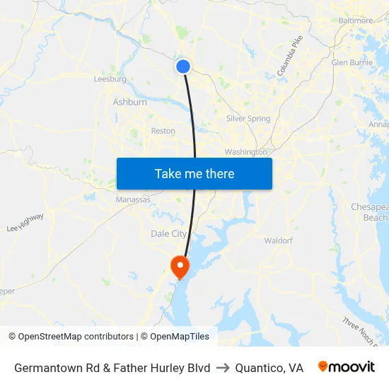 Germantown Rd & Father Hurley Blvd to Quantico, VA map
