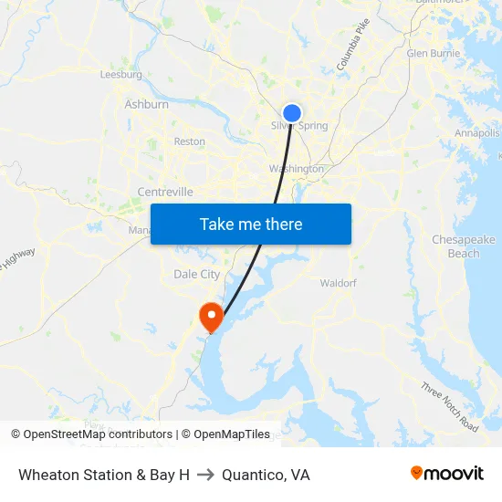 Wheaton Station & Bay H to Quantico, VA map