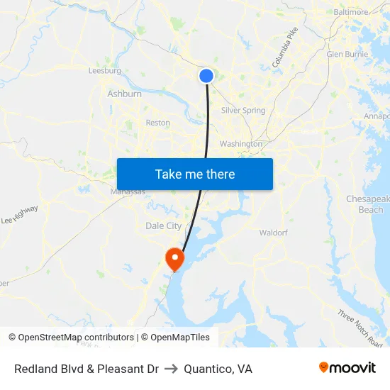 Redland Blvd & Pleasant Dr to Quantico, VA map