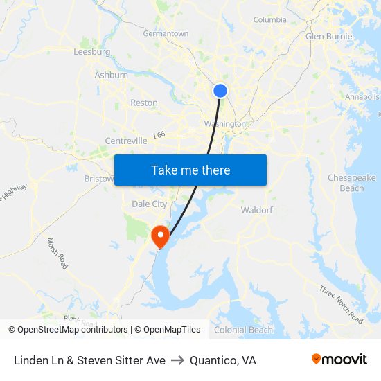 Linden Ln & Steven Sitter Ave to Quantico, VA map
